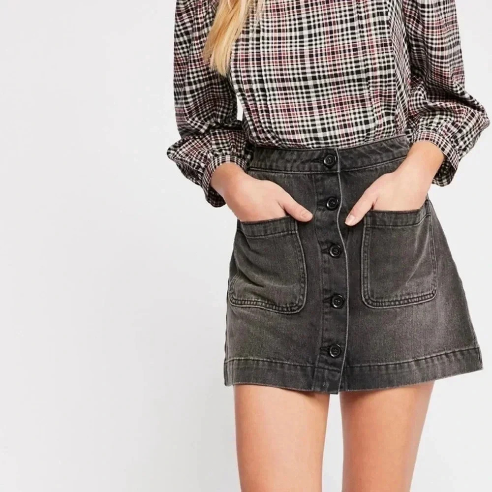 Free People Don’t Get Me Wrong Button Front Skirt Size 26